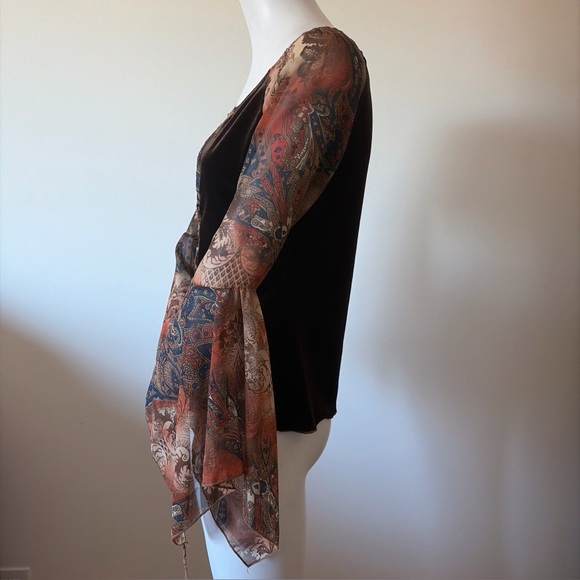 F&X USA Vintage Y2K Mesh Sleeve Top Fairycore Grunge Paisley Corset Lace Up - Picture 4 of 8